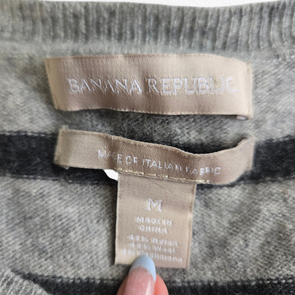 Banana Republic Gray Navy Striped Wool Cashmere Blend Sweater Dress Size Medium - Picture 3 of 7